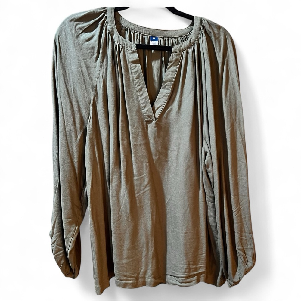 Old Navy 2X Olive Green Peasant Blouse